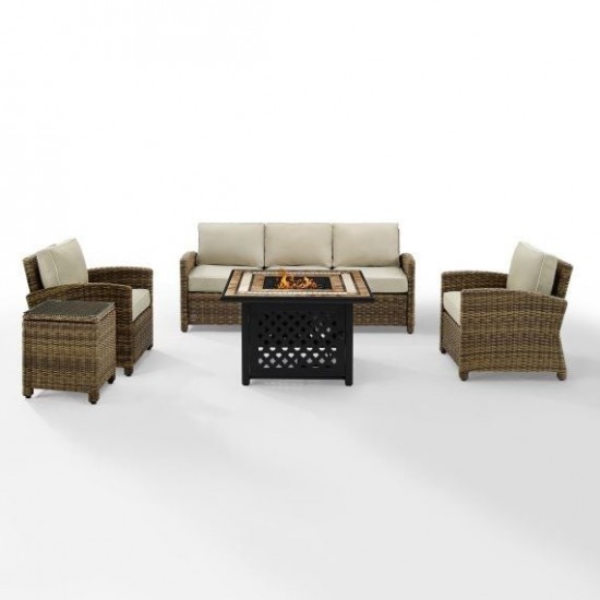 Bradenton 5Pc Outdoor Wicker Sofa Set W/Fire Table Sand