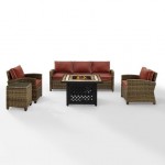 Bradenton 5Pc Outdoor Wicker Sofa Set W/Fire Table Sangria