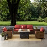 Bradenton 5Pc Outdoor Wicker Sofa Set W/Fire Table Sangria