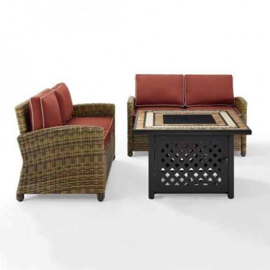 Bradenton 3Pc Outdoor Wicker Conversation Set W/Fire Table Sangria, KO70164-SG