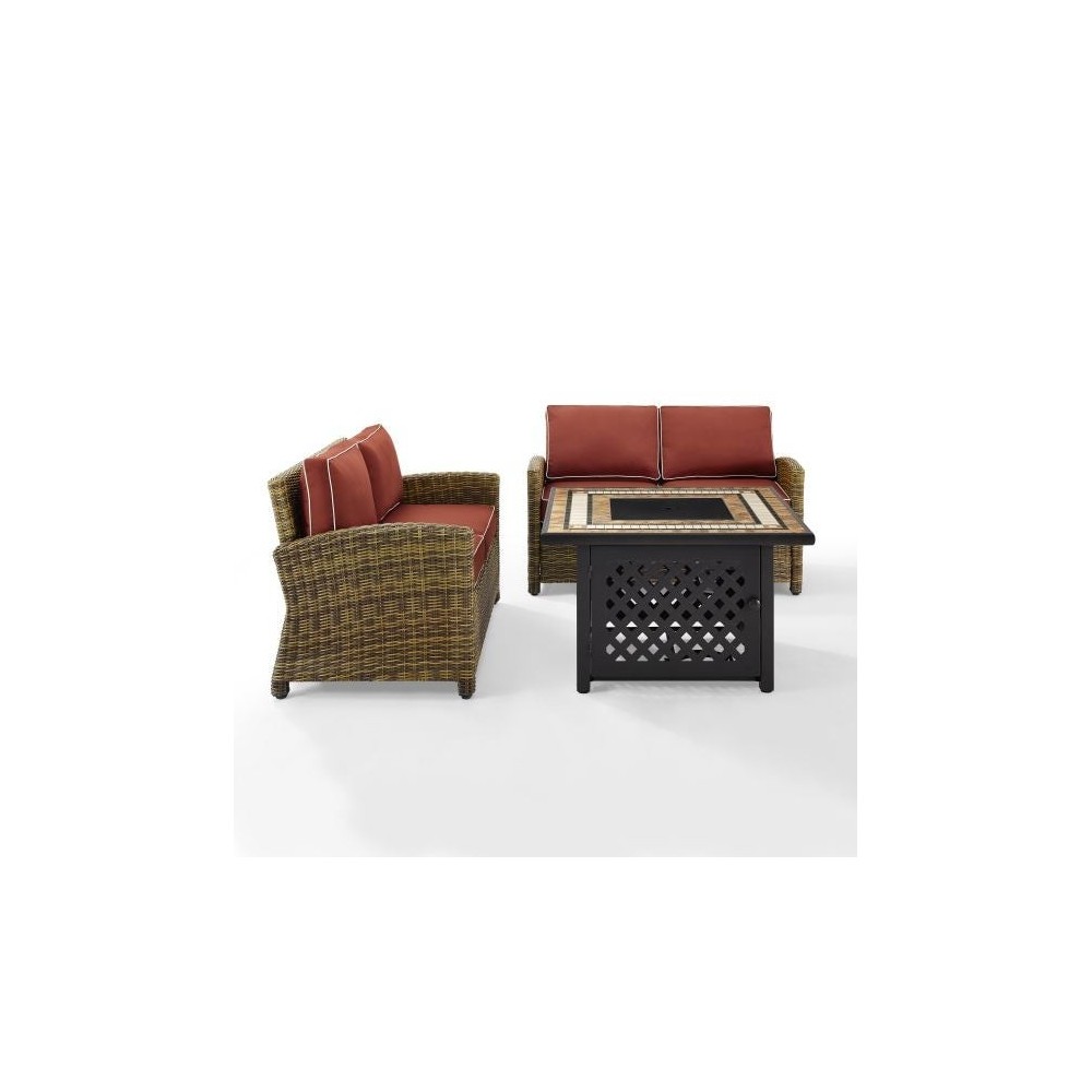 Bradenton 3Pc Outdoor Wicker Conversation Set W/Fire Table Sangria, KO70164-SG