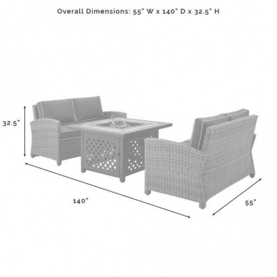 Bradenton 3Pc Outdoor Wicker Conversation Set W/Fire Table Sangria, KO70164-SG