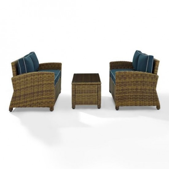 Bradenton 3Pc Outdoor Wicker Conversation Set- Coffee Table, 2 Loveseats