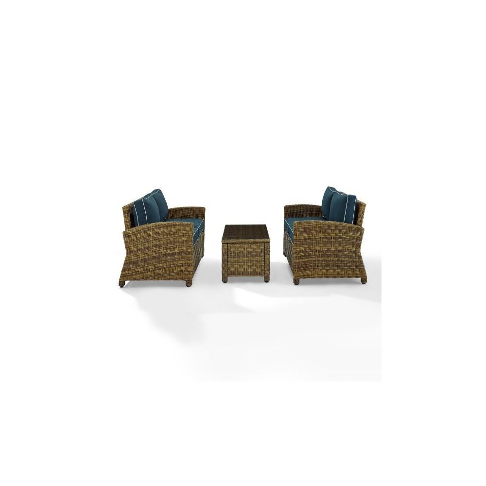 Bradenton 3Pc Outdoor Wicker Conversation Set- Coffee Table, 2 Loveseats