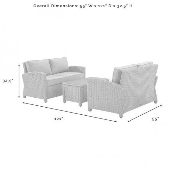 Bradenton 3Pc Outdoor Wicker Conversation Set- Coffee Table, 2 Loveseats