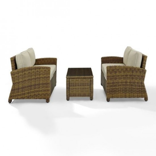 Bradenton 3Pc Outdoor Wicker Conversation Set - Coffee Table & 2 Loveseats