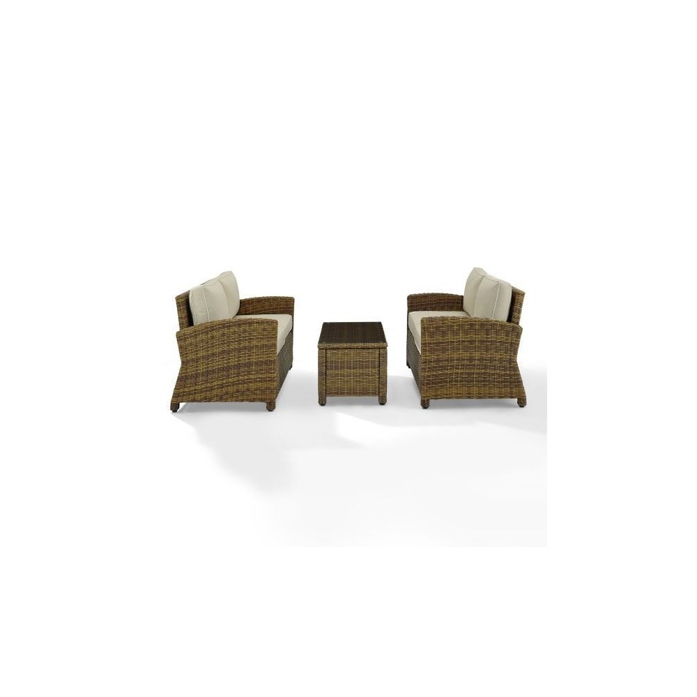 Bradenton 3Pc Outdoor Wicker Conversation Set - Coffee Table & 2 Loveseats