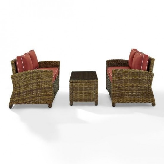 Bradenton 3Pc Outdoor Wicker Conversation Set- Coffee Table & 2 Loveseats