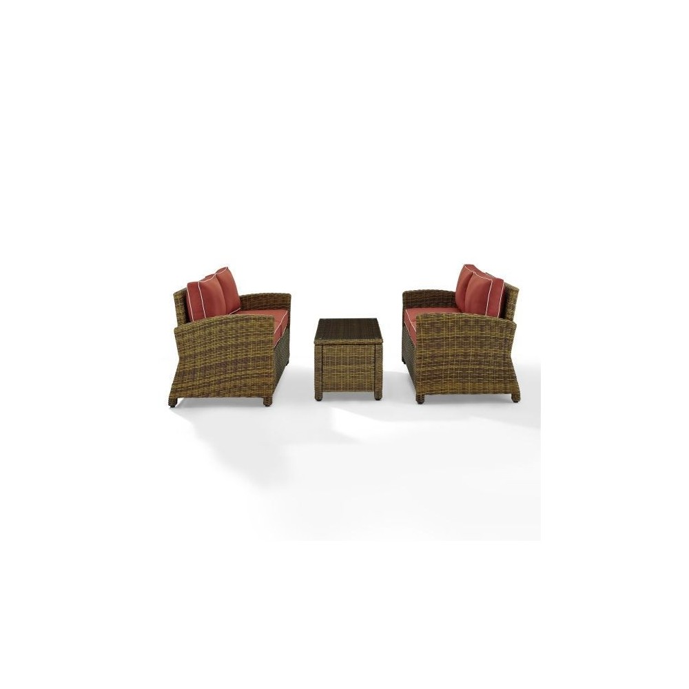 Bradenton 3Pc Outdoor Wicker Conversation Set- Coffee Table & 2 Loveseats