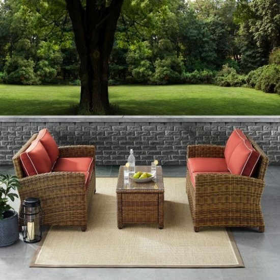 Bradenton 3Pc Outdoor Wicker Conversation Set- Coffee Table & 2 Loveseats