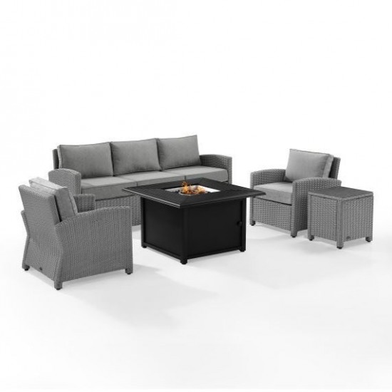 Bradenton 5Pc Wicker Sofa Set W/Fire Table Gray