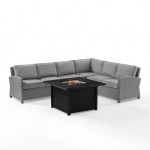 Bradenton 5Pc Wicker Sectional Set With Fire Table Gray