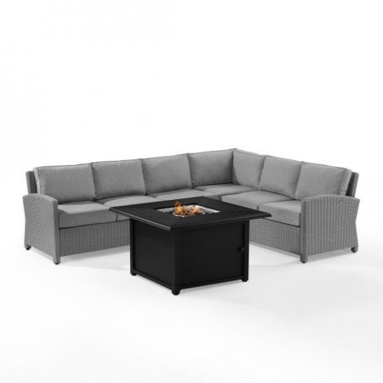 Bradenton 5Pc Wicker Sectional Set With Fire Table Gray