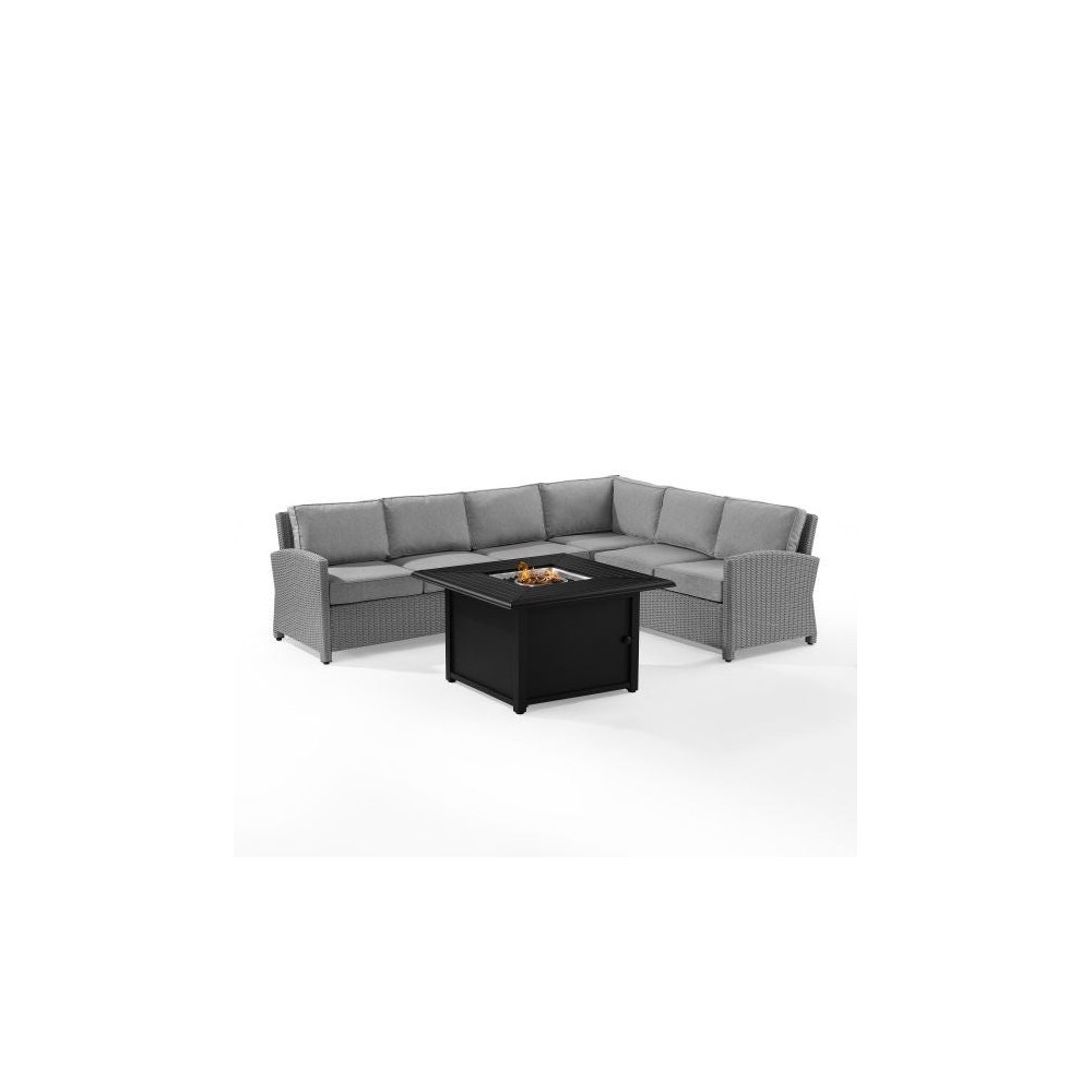 Bradenton 5Pc Wicker Sectional Set With Fire Table Gray