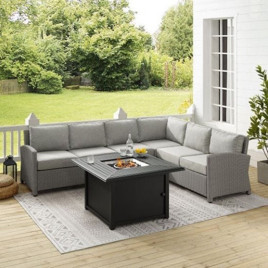 Bradenton 5Pc Wicker Sectional Set With Fire Table Gray