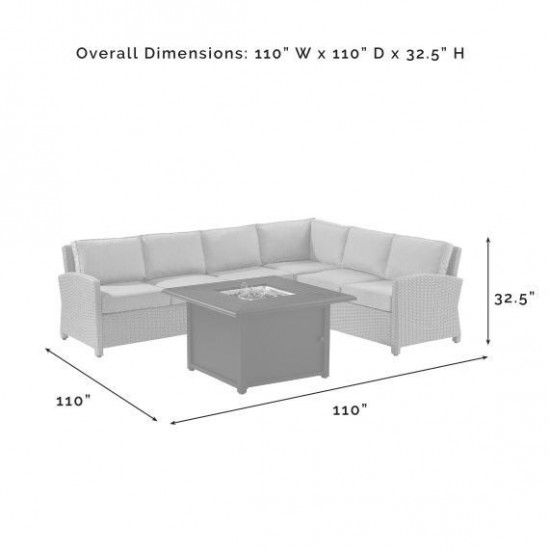 Bradenton 5Pc Wicker Sectional Set With Fire Table Gray