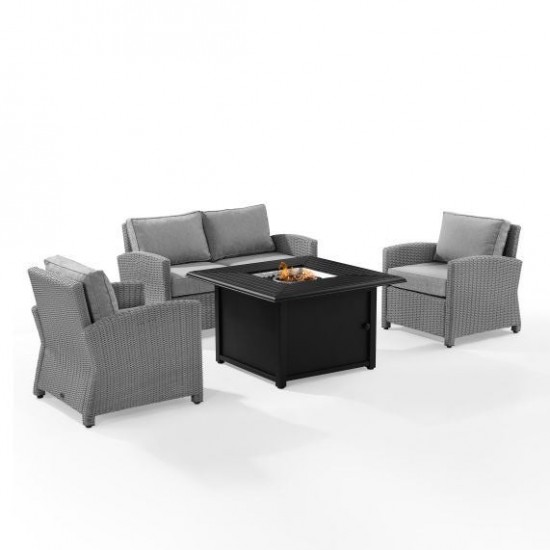 Bradenton 4Pc Wicker Convers Set W/Fire Table Gray