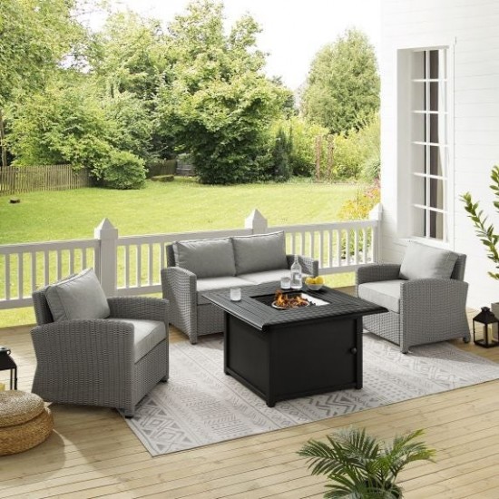 Bradenton 4Pc Wicker Convers Set W/Fire Table Gray