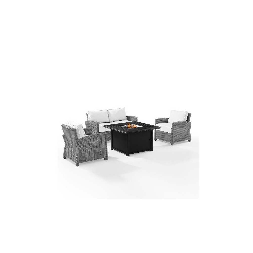 Bradenton 4Pc Outdoor Convo Set W/Fire Table - Sunbrella White/Gray