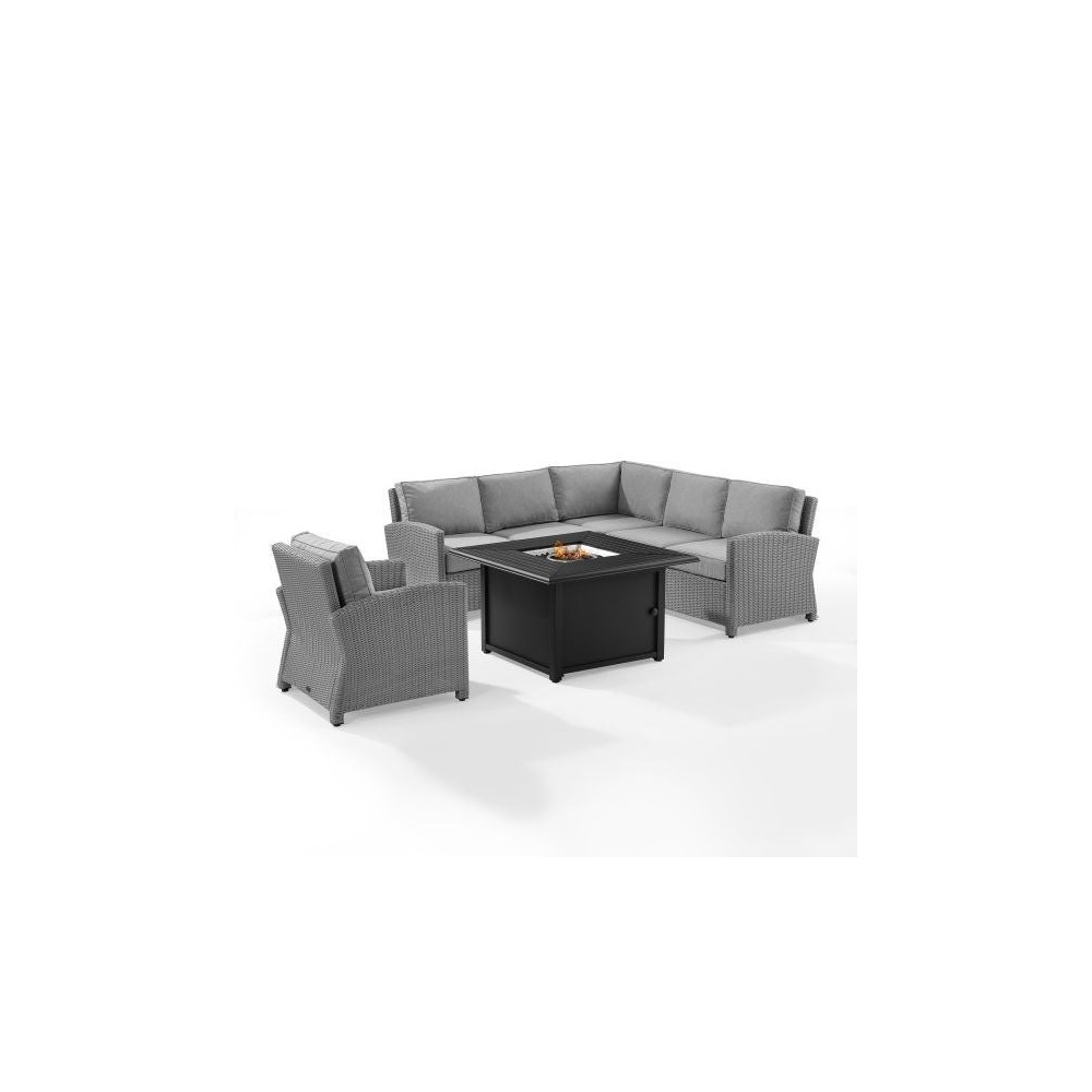 Bradenton 5Pc Wicker Sectional Set W/ Fire Table Gray