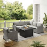 Bradenton 5Pc Wicker Sectional Set W/ Fire Table Gray