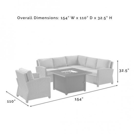 Bradenton 5Pc Wicker Sectional Set W/ Fire Table Gray