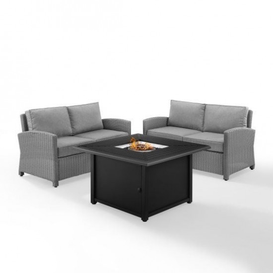 Bradenton 3Pc Wicker Loveseat Set W/Fire Table- Dante Fire Table & 2 Loveseats