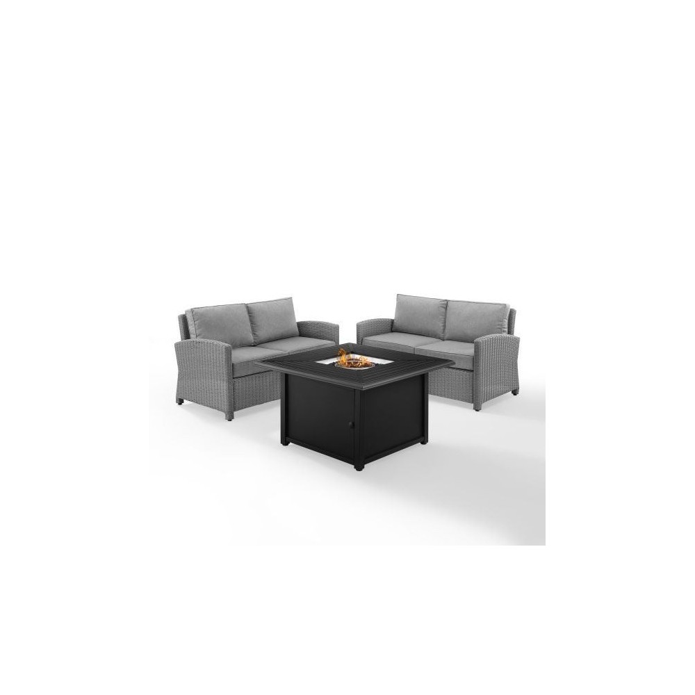 Bradenton 3Pc Wicker Loveseat Set W/Fire Table- Dante Fire Table & 2 Loveseats