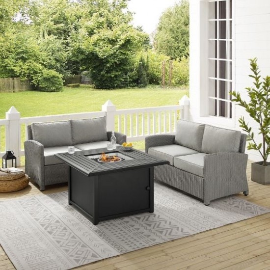 Bradenton 3Pc Wicker Loveseat Set W/Fire Table- Dante Fire Table & 2 Loveseats