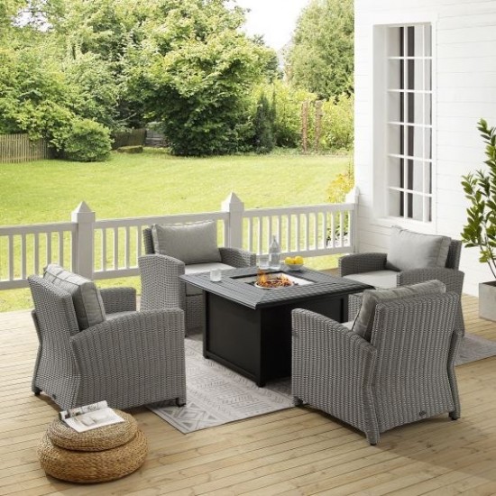 Bradenton 5Pc Wicker Convers Set W/Fire Table- Dante Fire Table & 4 Arm Chairs