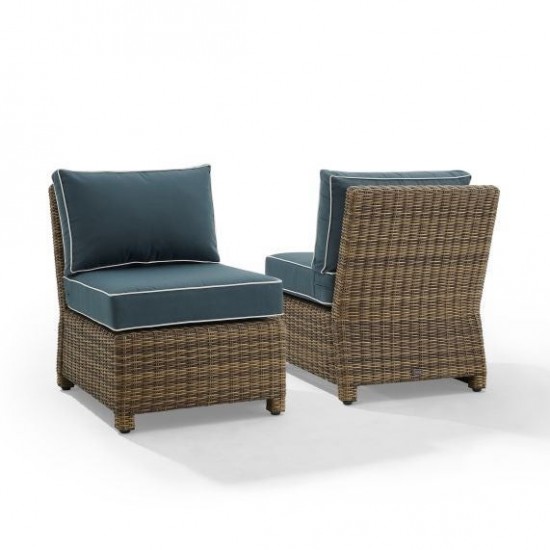 Bradenton 2Pc Outdoor Wicker Chair Set Navy/Weathered Brown - 2 Armless Chairs