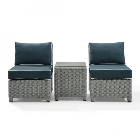 Bradenton 3Pc Outdoor Wicker Chair Set Navy/Gray - Side Table & 2 Armless Chairs