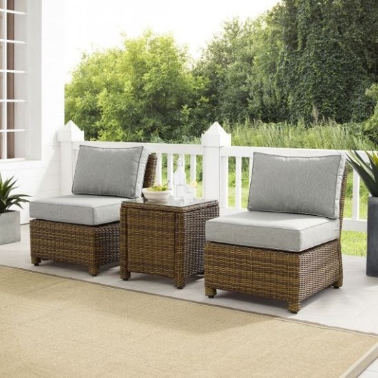 Bradenton 3Pc Outdoor Wicker Chair Set Gray/Weathered Brown