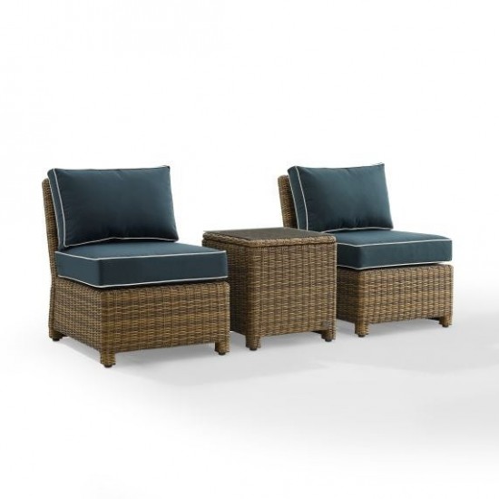 Bradenton 3Pc Outdoor Wicker Chair Set Navy/Weathered Brown