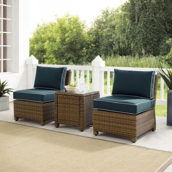 Bradenton 3Pc Outdoor Wicker Chair Set Navy/Weathered Brown