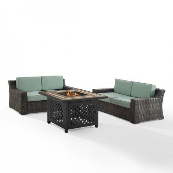 Beaufort 3Pc Outdoor Wicker Conversation Set W/Fire Table Mist, KO70175BR