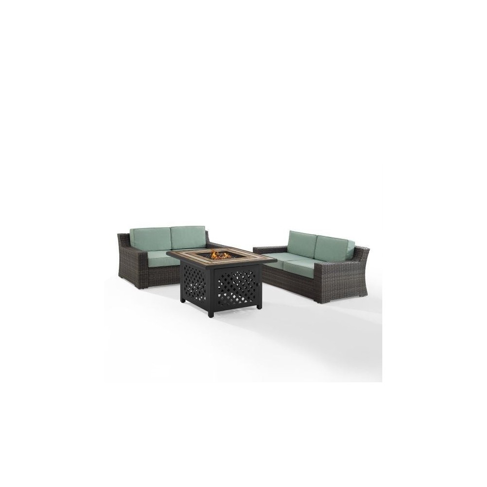 Beaufort 3Pc Outdoor Wicker Conversation Set W/Fire Table Mist, KO70175BR