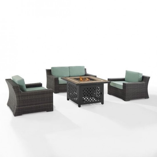 Beaufort 4Pc Outdoor Wicker Conversation Set W/Fire Table Mist