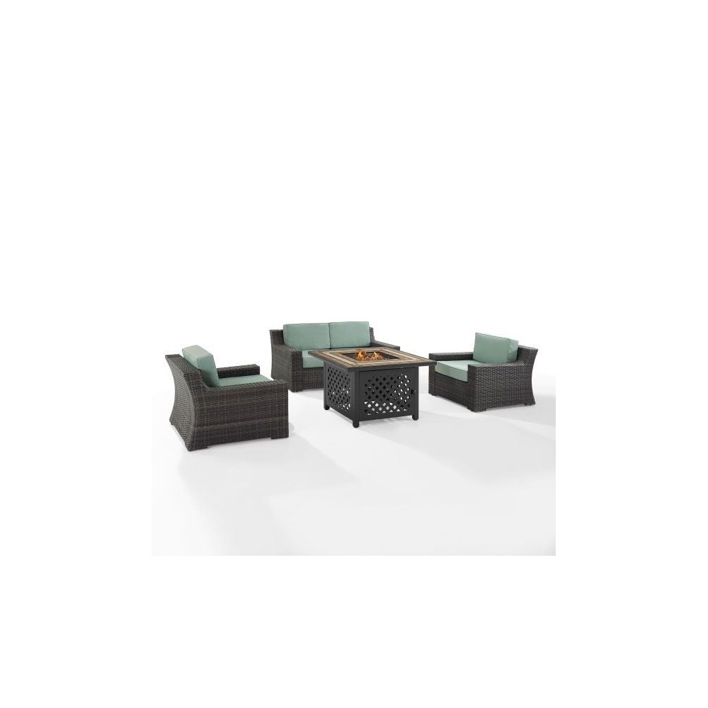 Beaufort 4Pc Outdoor Wicker Conversation Set W/Fire Table Mist