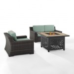 Beaufort 3Pc Outdoor Wicker Conversation Set W/Fire Table Mist, KO70177BR