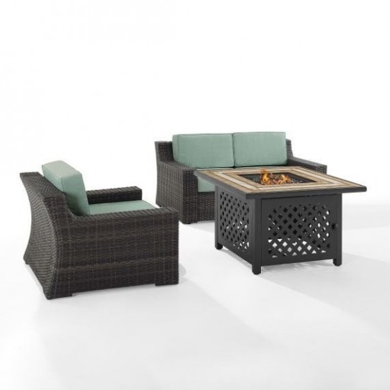 Beaufort 3Pc Outdoor Wicker Conversation Set W/Fire Table Mist, KO70177BR