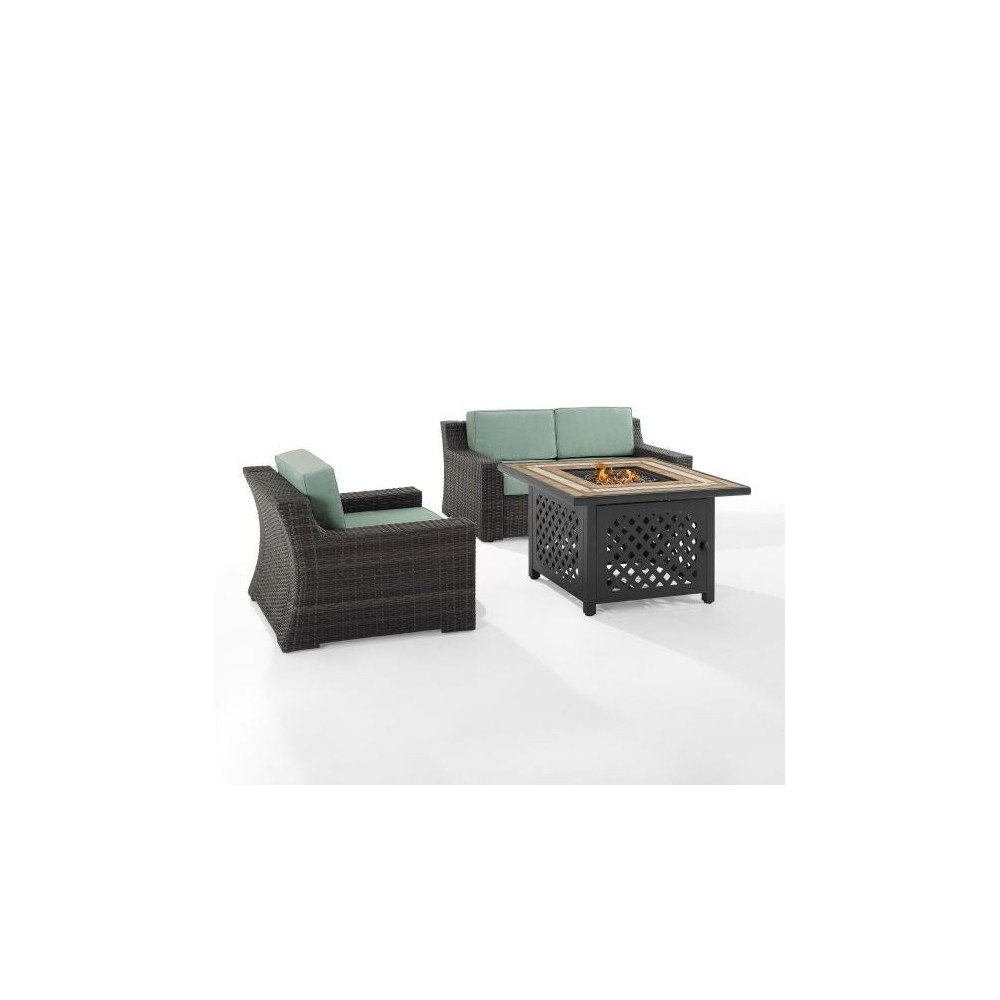 Beaufort 3Pc Outdoor Wicker Conversation Set W/Fire Table Mist, KO70177BR