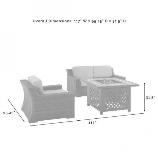 Beaufort 3Pc Outdoor Wicker Conversation Set W/Fire Table Mist, KO70177BR