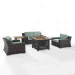 Beaufort 5Pc Outdoor Wicker Conversation Set W/Fire Table Mist