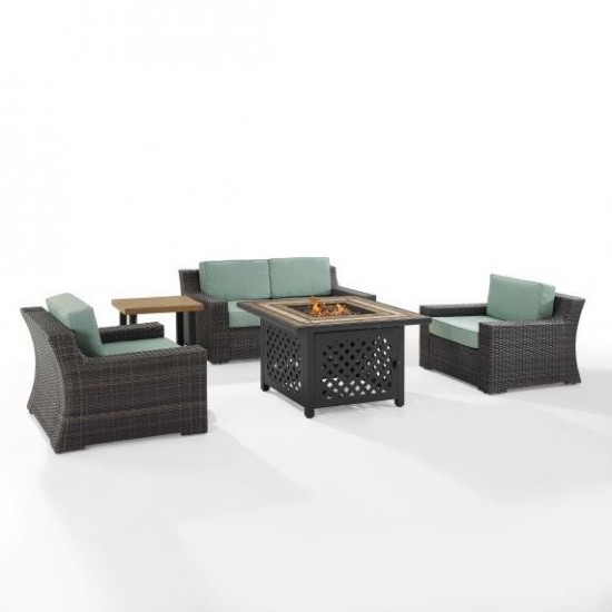 Beaufort 5Pc Outdoor Wicker Conversation Set W/Fire Table Mist