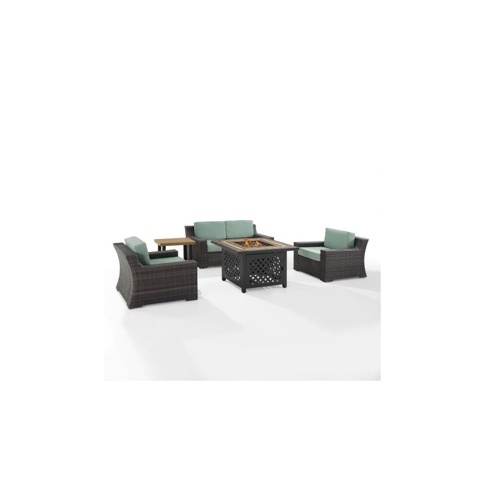 Beaufort 5Pc Outdoor Wicker Conversation Set W/Fire Table Mist