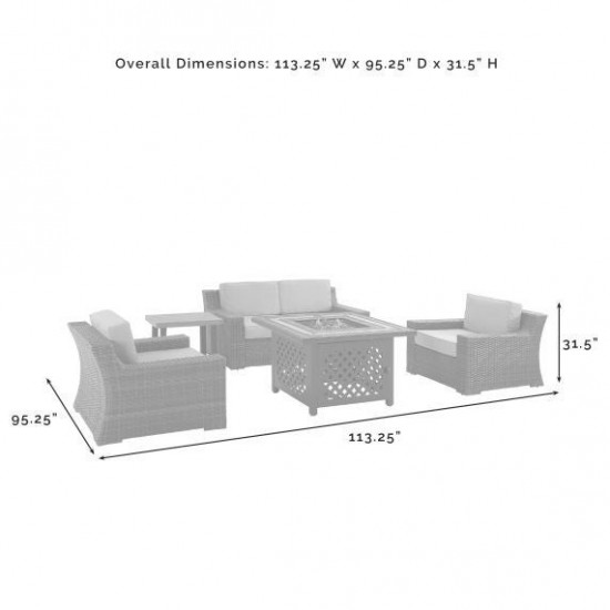 Beaufort 5Pc Outdoor Wicker Conversation Set W/Fire Table Mist