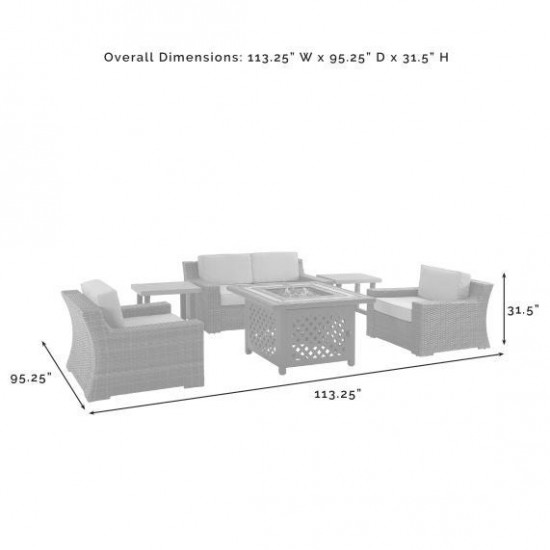 Beaufort 6Pc Outdoor Wicker Conversation Set W/Fire Table Mist