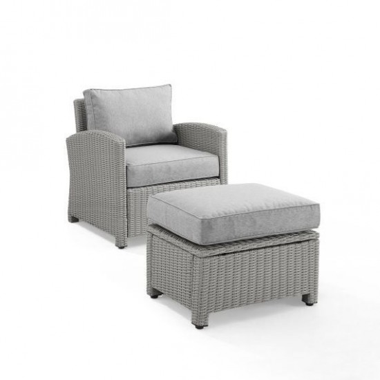 Bradenton 2Pc Outdoor Wicker Armchair Set Gray - Armchair & Ottoman