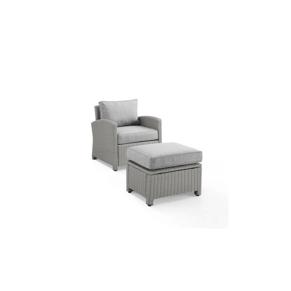 Bradenton 2Pc Outdoor Wicker Armchair Set Gray - Armchair & Ottoman